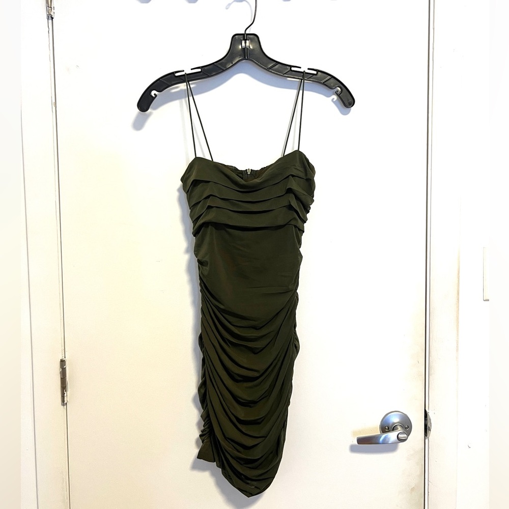 Princess Polly Olive Green Ruched Spaghetti Strap Mini Dress